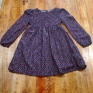 Gap Kids, Girls floral, smocked,long sleeve dress. Size M. Navy blue.
